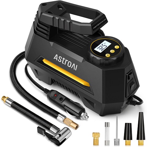 AstroAI Tire Inflator Portable Air Compressor Air Pump for Car Tires - Car Accessories, 12V DC Auto Pump with Digital Pressure Gauge, 100PSI with Emergency LED Light for Bicycle, Large Only $22.99