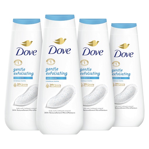 Dove Body Wash Gentle Exfoliating With Sea Minerals  Instantly Reveals Visibly Smoother Skin Cleanser That Effectively Washes Away Bacteria  20 Fl Oz (Pack of 4),   Only $13.81