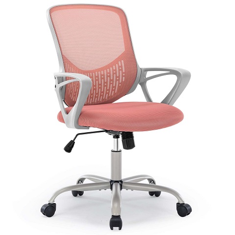 JHK Ergonomic Office Home Desk Mesh Fixed Armrest, Executive Computer Chair with Soft Foam Seat Cushion and Lumbar Support, Pink,   Only $42.54