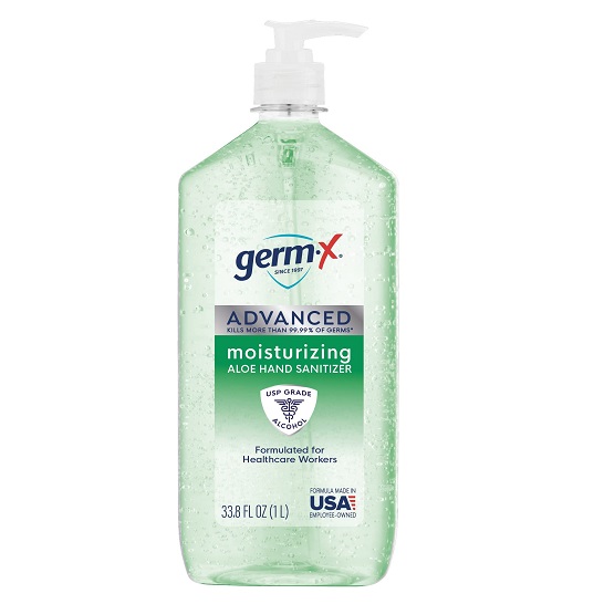 Germ-x Advanced Hand Sanitizer with Aloe and Vitamin E, Non-Drying Moisturizing Gel, Instant and No Rinse Formula, Pump Bottle, 1 Liter with Aloe 33.8 Fl Oz   Only $6.47