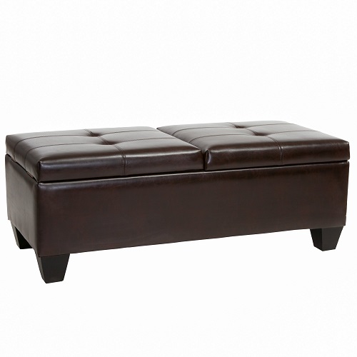 Christopher Knight Home GDFStudio Christopher Knight Home Merrill Double Opening Leather Storage Ottoman, Chocolate Brown, List Price is $228.27, Now Only $128.99, You Save $99.28