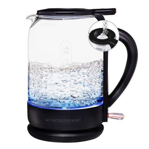 OVENTE Electric Glass Kettle 1.5 Liter 1500W Instant Hot Water Boiler Heater with ProntoFill Tech, Boil-Dry Protection, Automatic Shut Off, Fast Boiling for Tea & Coffee, Black KG516BOnly $14.99