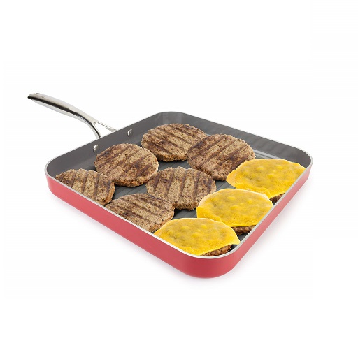 EaZy MealZ Square Non-Stick Grill Pan for Stove, Light weight, Perfect Grill Marks, Oven Safe up to 500 Degrees, Extra Large, 12