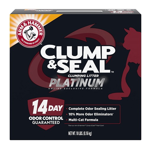 Arm & Hammer Clump & Seal Platinum Multi-Cat Complete Odor Sealing Clumping Cat Litter, 14 Days of Odor Control 18lb, Online Exclusive Formula Clumping Cat Litter 18 lbs, Now Only $11.10