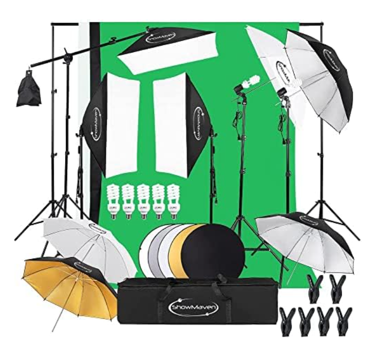 ShowMaven Photography Lighting Kit, Softbox Lighting Kit with Photo Backdrop for Product Photography, Portrait Photography, Video Shooting Photography