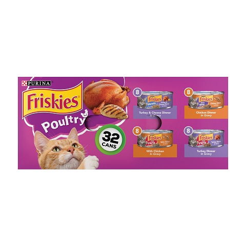 Purina Friskies 肉汁湿猫粮 罐头，5.5 oz/罐，共32罐，原价$25.28，现点击coupon后仅售 $16.87，免运费！