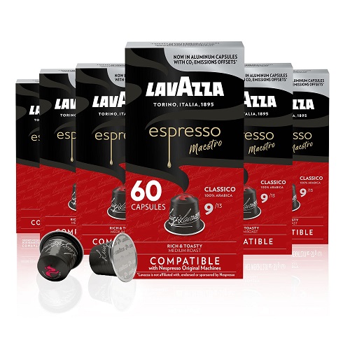 Lavazza Espresso Classico Medium Roast 100% Arabica Aluminum Capsules Compatible with Nespresso Original Machines (Pack of 60) ,Only $21.44