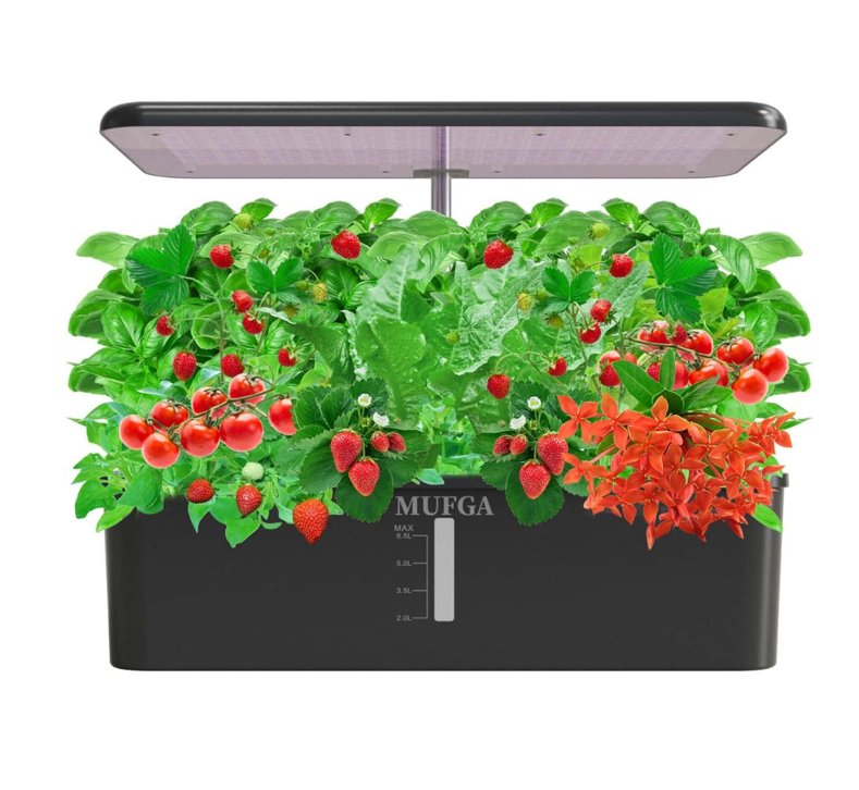 相当白菜！情人节好礼！MUFGA 室内水培种植系统，带 LED 生长灯和 18 Pods 植物发芽套件（无种子），带泵系统，灯光高度可调节，限时特价仅售$44.98 （36% off）