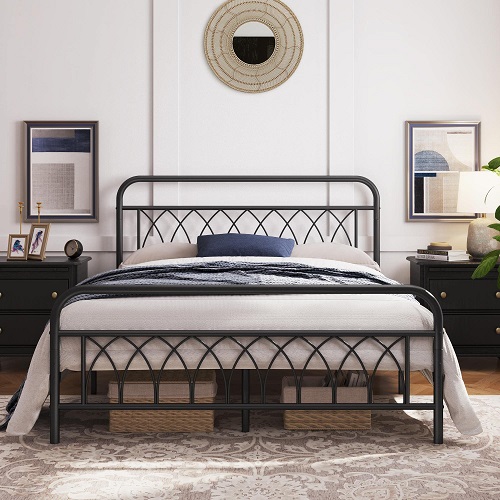 Yaheetech Queen Bed Frame Metal Platform Bed with Petal Accented Headboard/Footboard/14.4 Inch Under Bed Storage Only $107