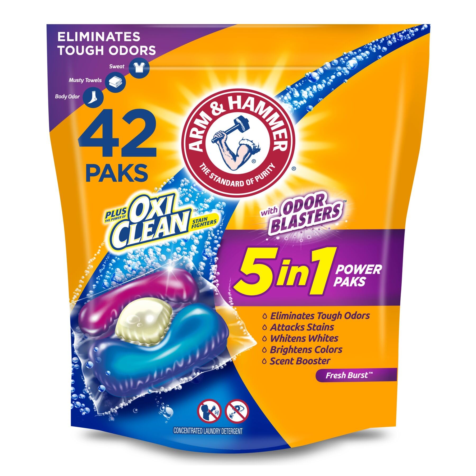 Arm & Hammer Plus OxiClean With Odor Blasters Laundry Detergent 5-IN-1 Power Paks, 42CT (Packaging may vary) Fresh Burst 42 Count, List Price is $9.99, Now Only $5.59