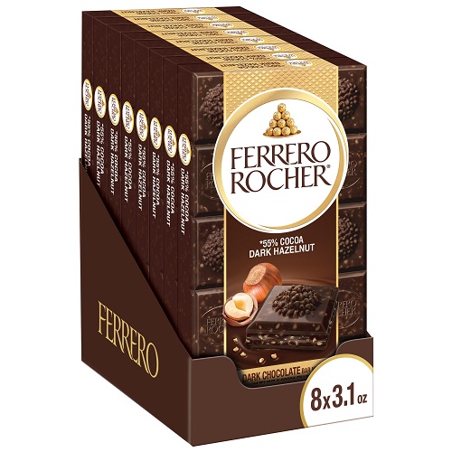 Ferrero Rocher Premium Dark Chocolate Hazelnut Bars, 8 Pack, Valentine's Day Chocolate, 3.1 oz Each,  Only $16.86