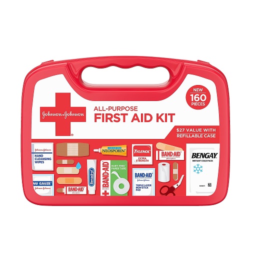 Johnson & Johnson All-Purpose Portable Compact First Aid Kit for Minor Cuts, Scrapes, Sprains & Burns, Ideal for Home, Car, Travel, Camping and Outdoor Emergencies, 160 pieces Only $13.29