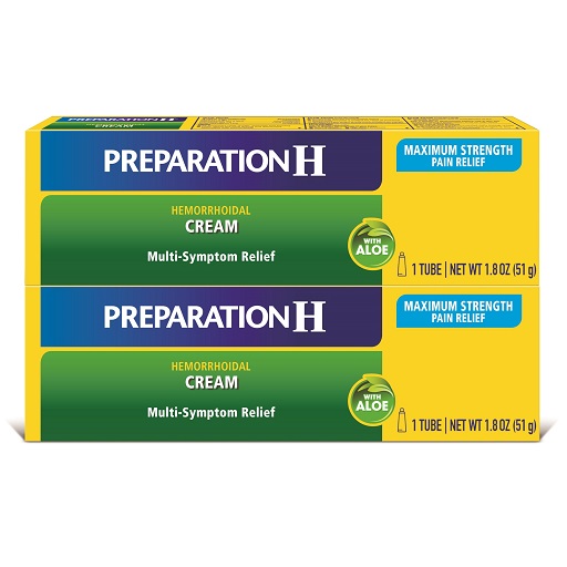 Preparation H Hemorrhoid Symptom Treatment Cream (2 x 1.8 Ounce Tube), Maximum Strength Multi-Symptom Pain Relief with Aloe 1.8 Ounce (Pack of 2) Cream, List Price is $22.99, Now Only $11.71
