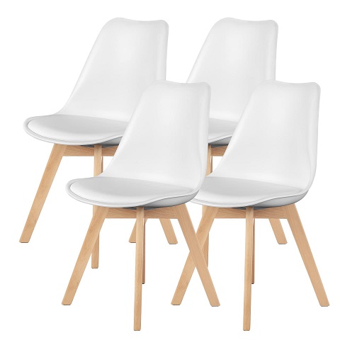 Sweetcrispy Dining Chairs Set of 4, Mid Century Modern Dining Room Chairs, PU Leather Upholstered Chairs with Wood Legs, Living Room Bedroom Lounge Kitchen Chairs, White Sliver, Only $77.35