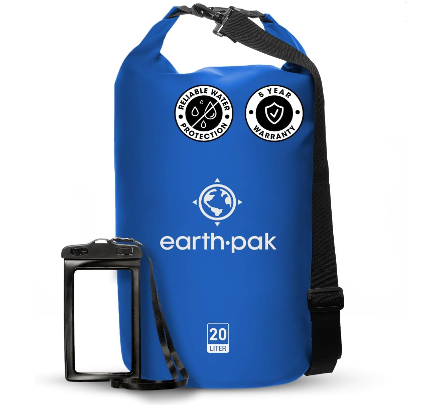 Earth Pak防水背包，100%保持装备干燥，适合皮划艇、海滩、漂流、划船、远足、露营和钓鱼，带防水手机壳，各种颜色和尺寸可选，仅售$19.60