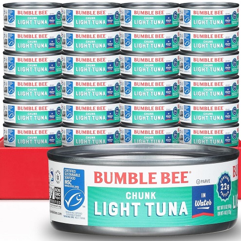 Bumble Bee Chunk Light Tuna In Water, 5 oz Cans (Pack of 24) - Wild Caught - 22g Protein Per Serving - Non-GMO Project Verified, Gluten Free, Kosher - Great For Tuna Salad & Recipes Only $12.85