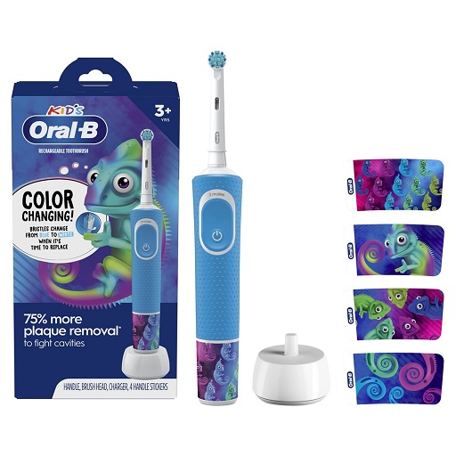 Oral-B Kid's Electric Rechargeable Toothbrush with Charger, Featuring Extra Soft Color Changing Bristles, for Ages 3, White/Blue, List Price is $29.99, Now Only $19.99, You Save $10