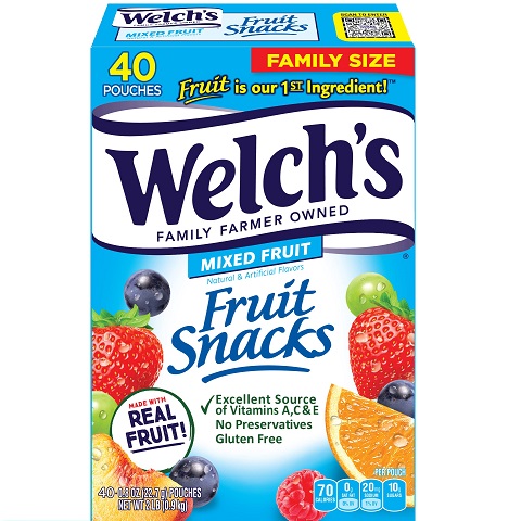 史低价！Welch's 水果软糖，混合味，0.8 oz/包，共40包，现点击coupon后仅售$6.36，免运费！