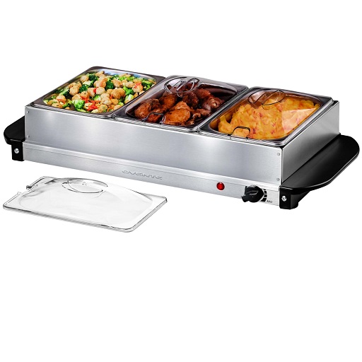 OVENTE Electric Buffet Server & Food Warmer with Temperature Control Perfect for Parties, Dinners and Entertaining, Three 1.5 Quart Chafing Dish Set with Stainless Steel Tray,  FW173S, Only $29.07