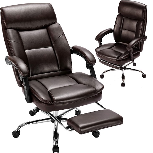 Executive Office Chair, Ergonomic Big and Tall Leather Swivel Rolling Managerial Reclining Computer Desk Task Chair, Adjustable High Back Recliner Chaie, only $116.60