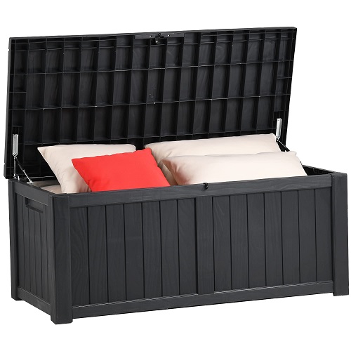 YITAHOME 120 Gallon Outdoor Storage Deck Box, Large Resin Patio Storage for Outdoor Pillows, Garden Tools and Pool-Supplies, Waterproof, Lockable (Black) Deck Box 120 Gallon Black, Only $135.99