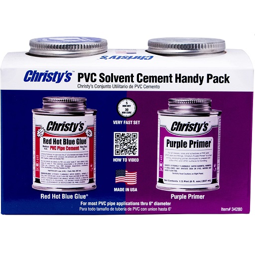Christy's Handy Pack: Red Hot Blue Glue Medium Body PVC Cement and Purple Primer, 1/2 Pint (8 fl oz),RH-RHBV-HDYPK-HP-20,  Now Only $8.88