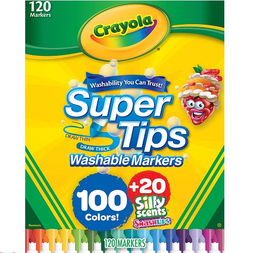 Crayola Super Tips Marker Set (120ct), Washable Markers for Kids, Scented Marker Set, Gift for Kids, Bulk Colored Markers [Amazon Exclusive] Silly Scents Smash Ups, Only $18.99