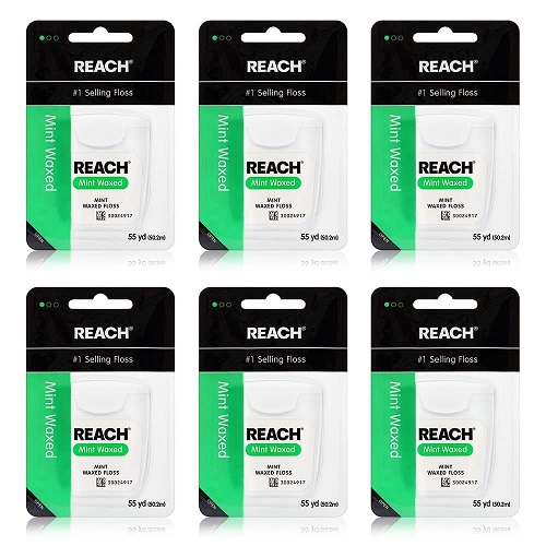 Reach Waxed Dental Floss Bundle | Effective Plaque Removal, Extra Wide Cleaning Surface | Shred Resistance & Tension, Slides Smoothly & Easily, PFAS Free | Mint Flavored, 55 YD, 6pk,  Only $6.45