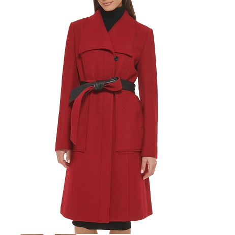 史低价！Cole Haan 女士 束腰 羊毛混纺 长款 呢子风衣， 现仅售$27.83，免运费！