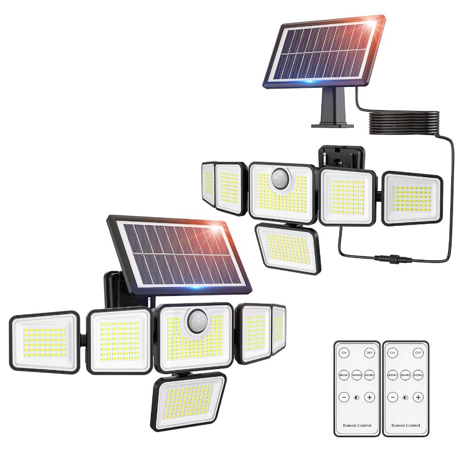 iMaihom Solar Outdoor Lights with 6 Heads, 496 LED Motion Sensor Lights 3 Levels of Brightness, 3 Lighting Modes, LED Security Flood Lights with Remote Control (2 Pack)