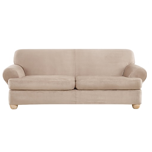 SureFit Ultimate Stretch Suede 3 Piece T Sofa Slipcover in Cement Cement 3 PC T-Sofa, List Price is $139.99, Now Only $94.59, You Save $45.4