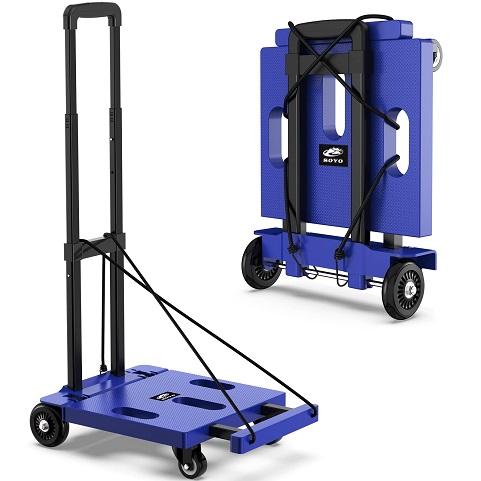 SOYO Folding Hand Truck, 265 LB Capacity Dolly Cart for Moving, Heavy Duty Fold Up Shifter Trolley Collapsible Portable Luggage Cart with 4 Wheels for Travel Shopping Office Use, Blue,  Only $28.99