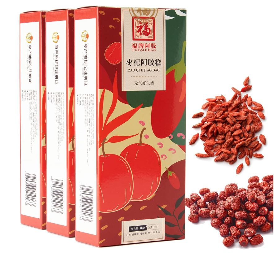FU PAI E JIAO Colla Corii Asini Cake Special addition of red dates, wolfberry, E jiao content ≥ 10% China Healthy Food 90g