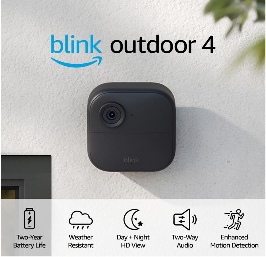 限時特惠！Blink Outdoor 4（第 4 代）無線智能安全攝像頭套裝，含module 2和 3個攝像頭，電池壽命長達兩年，增強型運動檢測，兼容Alexa，現僅售$149.99 （42% off）免運費