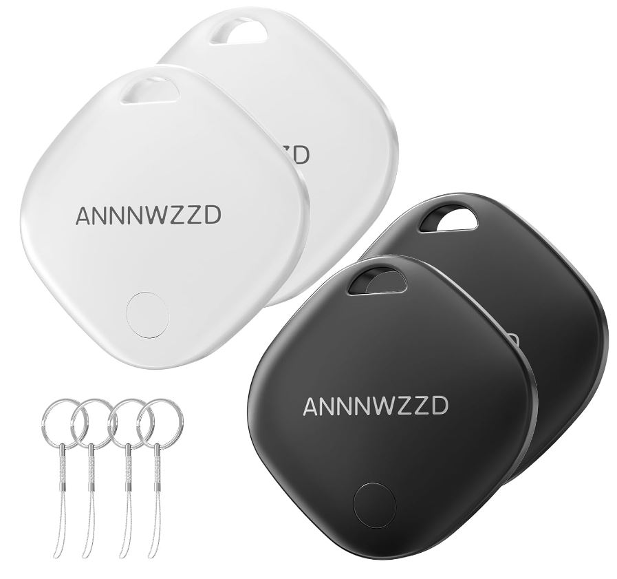ANNNWZZD Tags 4 Pack Air Tracker Item Finders with Apple Find My (iOS Only) Track Your Keys, Wallet, Luggage, Backpack, Super Lightweight, Comes with 4 Beautiful Keyrings