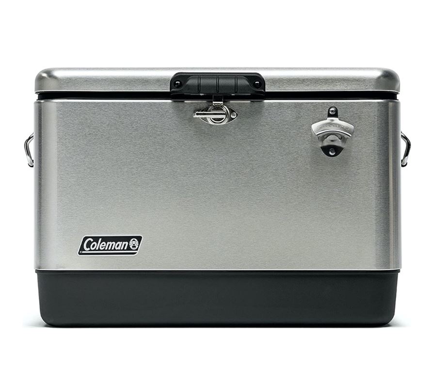 Coleman Reunion Premium Insulated Portable Cooler, Leak-Resistant 54qt Steel Belted Cooler with Heavy-Duty Latch, Handles, Drain & Bottle Opener, Great for Camping, Tailgating, Beach, Picnic, & More