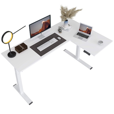 ​FLEXISPOT Pro Corner Desk Dual Motor L Shaped Computer Electric Standing Desk Sit Stand Up Desk Height Adjustable White Desk Home Office Table with Splice Board,  63x40