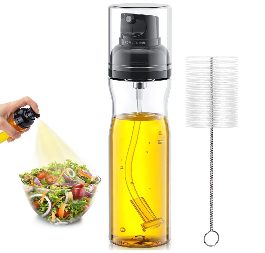 Oil Sprayer for Cooking, 250ml Olive Oil Sprayer Bottle with Brush, Olive Oil Spray Mister, Kitchen Gadgets Accessories for Air Fryer, Canola Oil Spritzer, Widely Used for Baking, Frying, BBQ