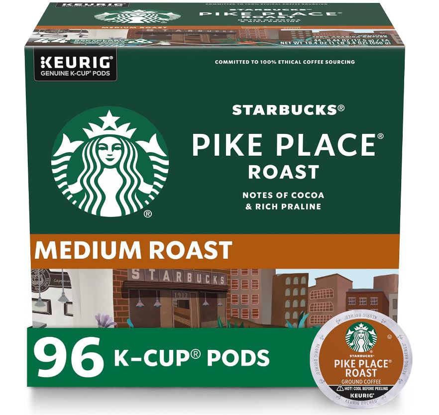 Starbucks Pike Place Roast Medium Roast Single Cup Coffee for Keurig Brewers, 4 boxes of 24 (96 total K-Cup pods) only $43.56
