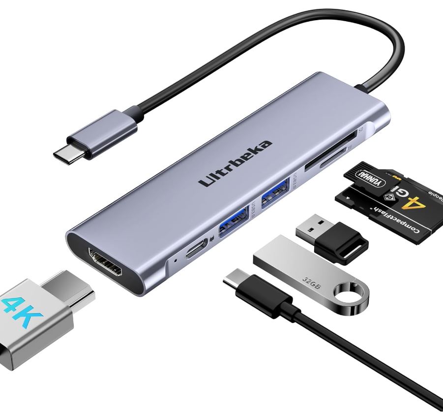 實用好物，白菜價！ Ultrbeka 7 合 1 USB C 集線器, 帶4K HDMI，TF/SD 讀卡器、2 個USB-A 3.0，100W PD，折上折后僅售 $9.9