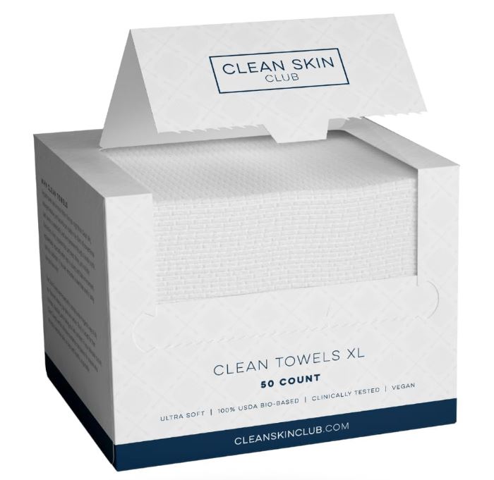 Clean Skin Club Clean Towels XL, 100% USDA Biobased Face Towel, Disposable Face Towelette, Makeup Remover Dry Wipes, Ultra Soft, 50 Ct, 1 Pack