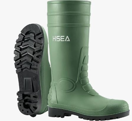 HISEA Men's Steel Toe Rain Boots PVC Rubber Boots, Waterproof Garden Fishing Outdoor Work Boots, Durable Slip Resistant Knee Boots for Agriculture and Industrial Working