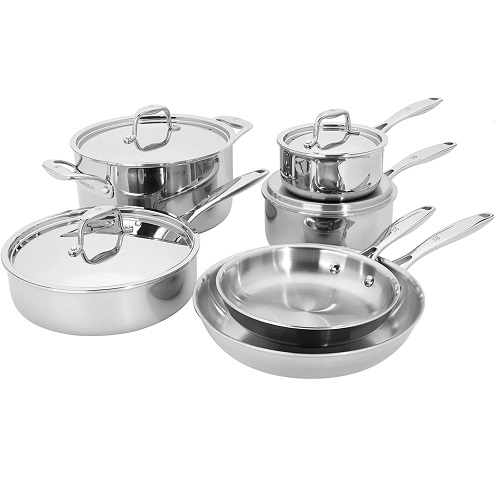 HENCKELS Clad Impulse 10-pc 3-Ply Stainless Steel Pots and Pans Set, Cookware Set, Fry Pan, Saucepan with Lid, Saute Pan with Lid, Dutch Oven with Lid,  induction Stove Compatible $199.95
