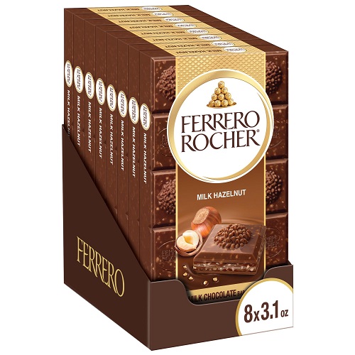 Ferrero Rocher Premium Chocolate Bars, 8 Pack, Chocolate Hazelnut 3.1 oz Each Milk Chocolate Hazelnut,  Only $13.94
