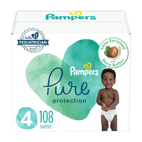 Pampers帮宝适 Pure Protection系列尿不湿，Size 4， 108个，现点击coupon后仅售$33.64，免运费！不同尺寸可选！