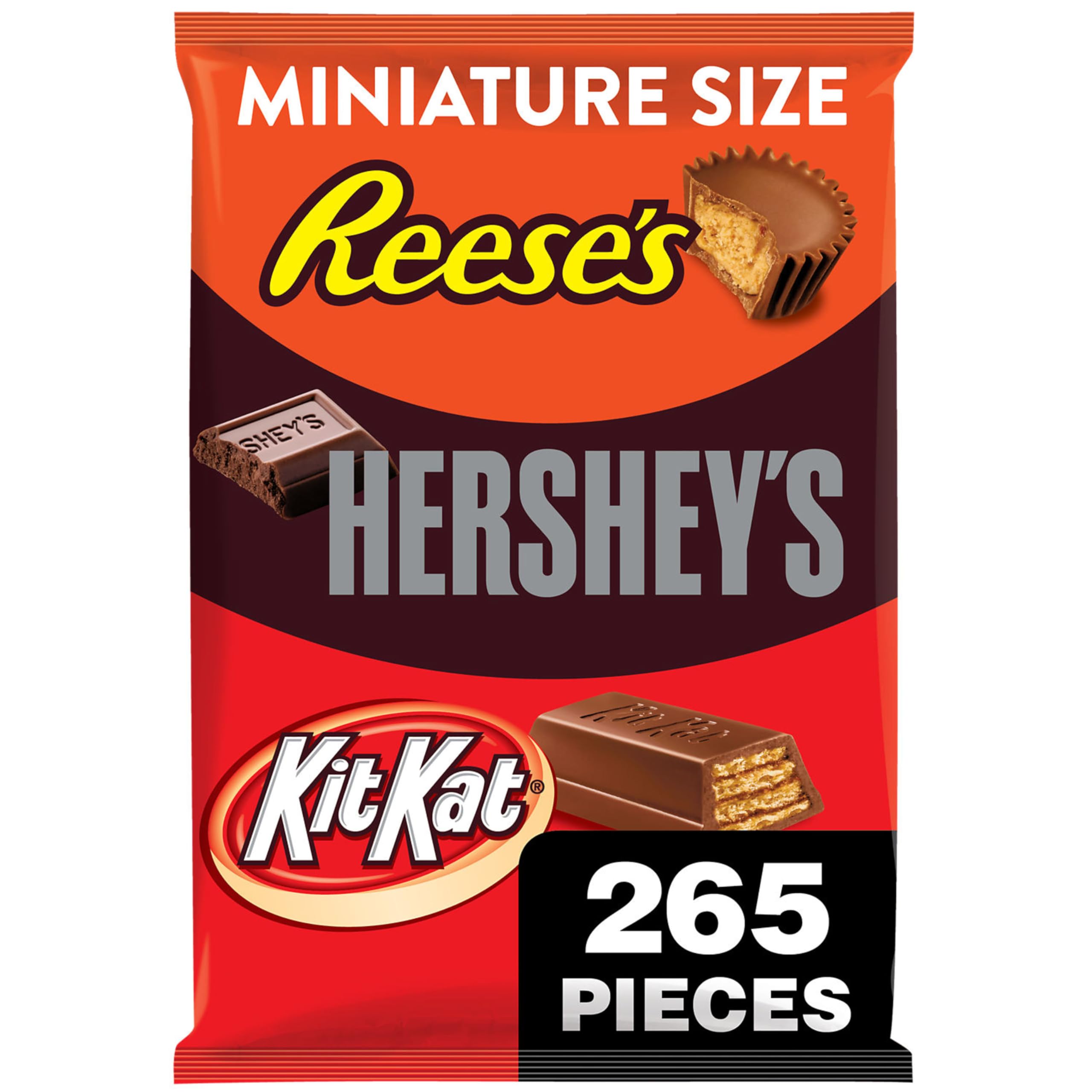 REESE'S、HERSHEY'S 和 KIT KAT 獨立包裝 巧克力 混合裝， 80.39 盎司（265  顆），原價$27.99，現僅售$18.19，免運費！