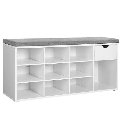 VASAGLE Storage Bench, Entryway Bench with Cushion, Drawer and Open Compartments, Bench with Storage, for Living Room, Bedroom, Closet, White and Gray ULHS24WT  Only $64.59