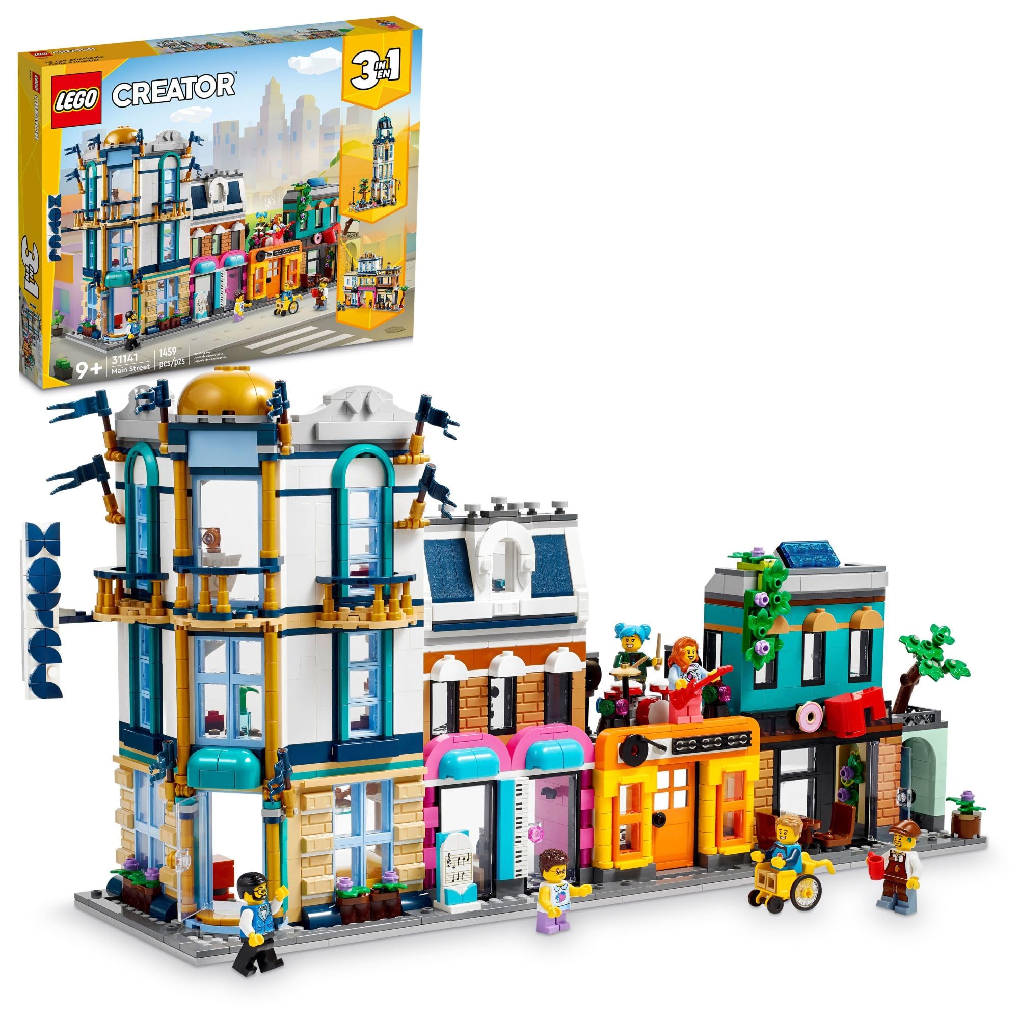 LEGO Creator Main Street 31141 Building Toy Set, 3 in 1 Features a Toy City Art Deco Building, Market Street Hotel, Café Music Store and 6 Minifigures, Endless Play  Only $90.89