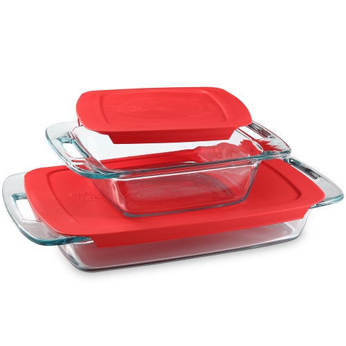 Pyrex 4-Piece Extra Large Glass Baking Dish Set With Lids and Handles, Oven and Freezer Safe 2 QT, 3 QT, List Price is $24.99, Now Only $17.98, You Save $7.01