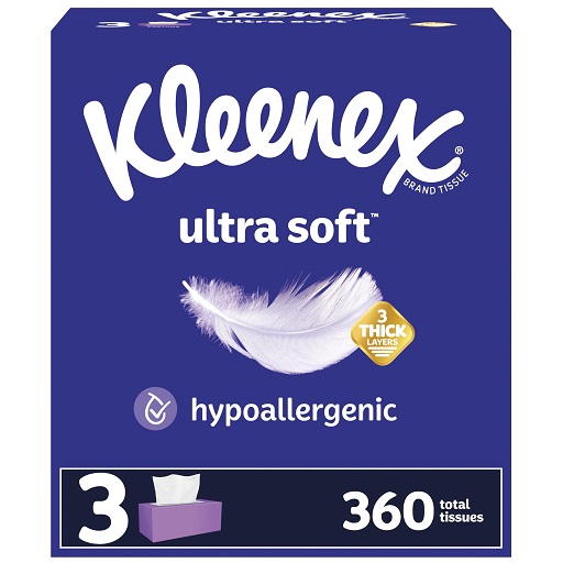 Kleenex Ultra Soft Facial Tissues, 3 Flat Boxes, 120 Tissues per Box, 3-Ply (360 Total Tissues), Packaging May Vary White 1 Count (Pack of 3), List Price is $5.79, Now Only $3.99
